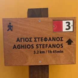Wooden signs with destinations and distances